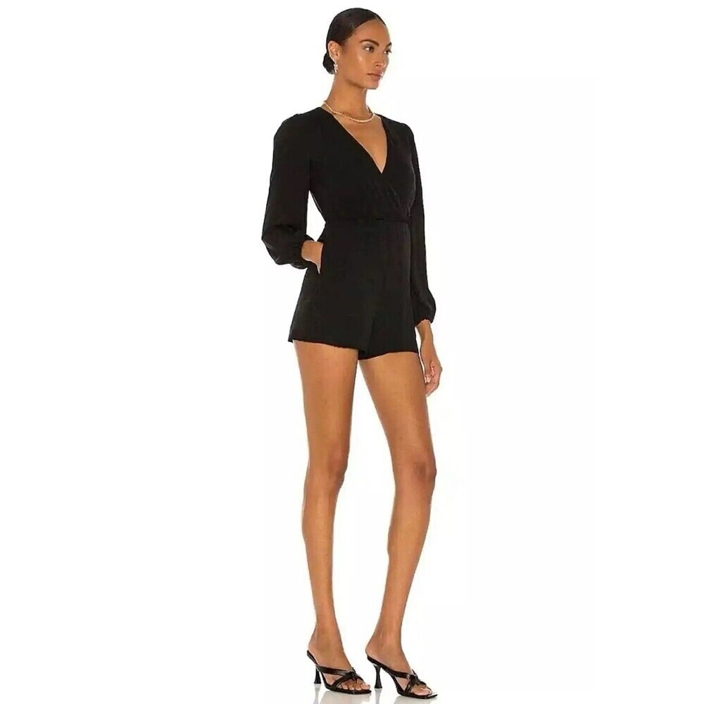 Alice + Olivia Sinclair Romper Surplice V-neck Long Sleeve Zip Black Women’s 0 - Picture 3 of 13